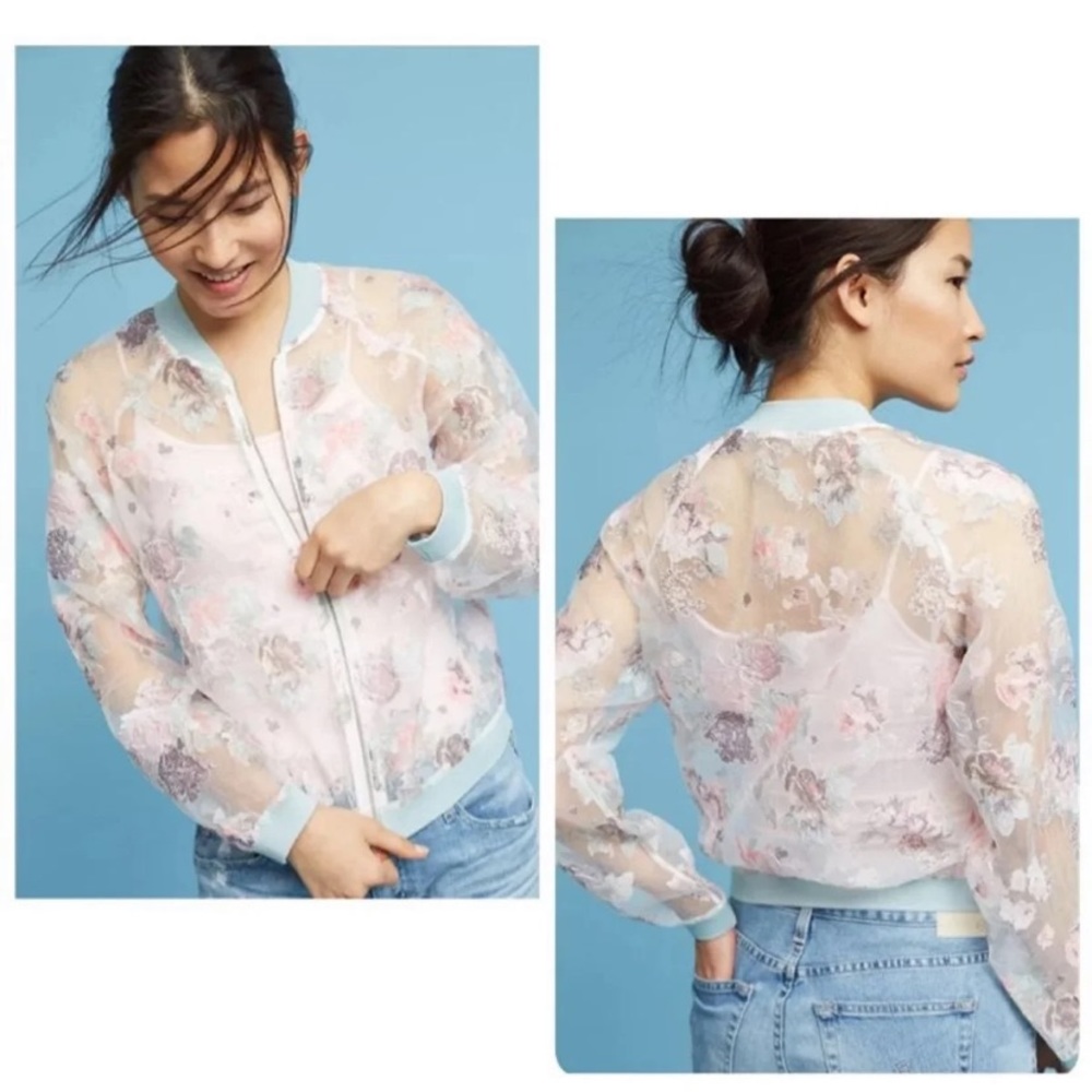 Anthropologie Maeve Sheer Textured Floral Bomber Jacket
Size Small